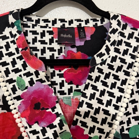 Rafaella Black, White, & Red Asymmetrical Linen Blouse. Sz M. - Picture 2 of 11